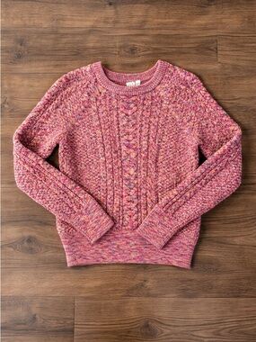 GAP Pink Multi-Tone Cable Knit Crewneck Sweater